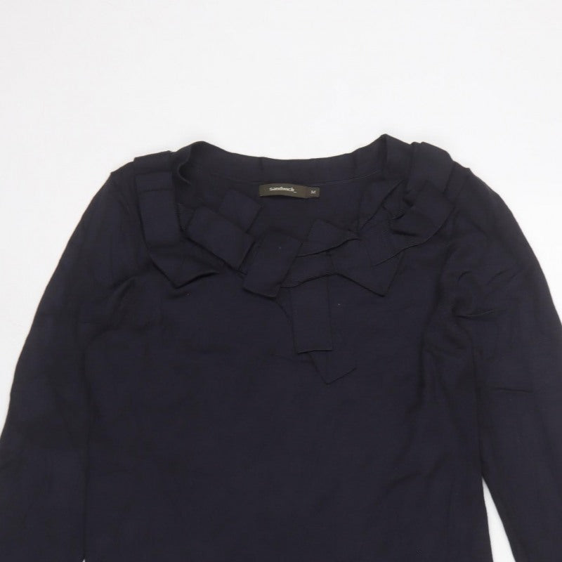 Sandwich Women Blue M Ruffle Neck Long Sleeve Knit Shift Dress