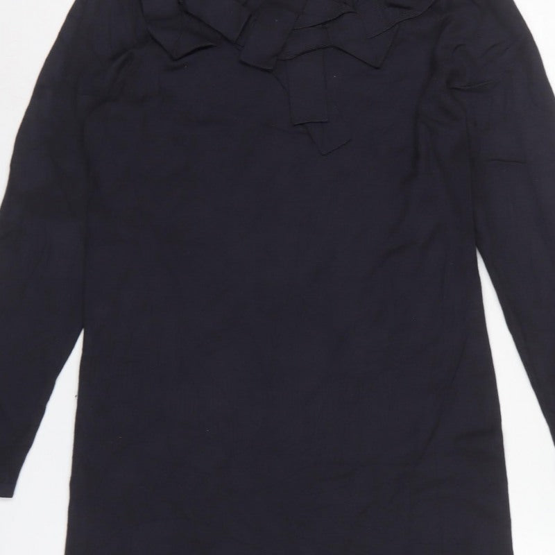 Sandwich Women Blue M Ruffle Neck Long Sleeve Knit Shift Dress
