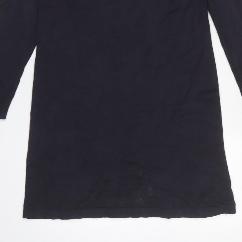 Sandwich Women Blue M Ruffle Neck Long Sleeve Knit Shift Dress