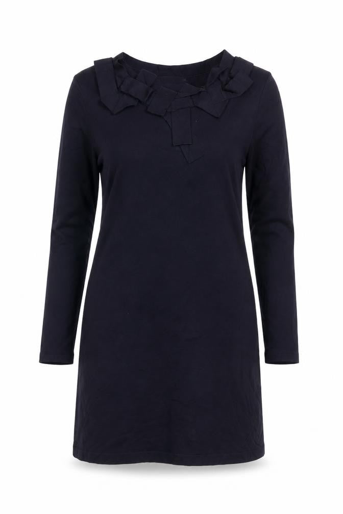 Sandwich Women Blue M Ruffle Neck Long Sleeve Knit Shift Dress