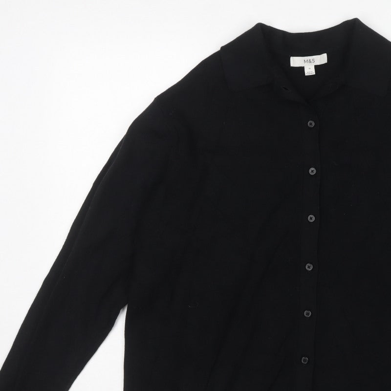 Marks & Spencer Women’s Black UK 16 Collared Button Knit Cardigan
