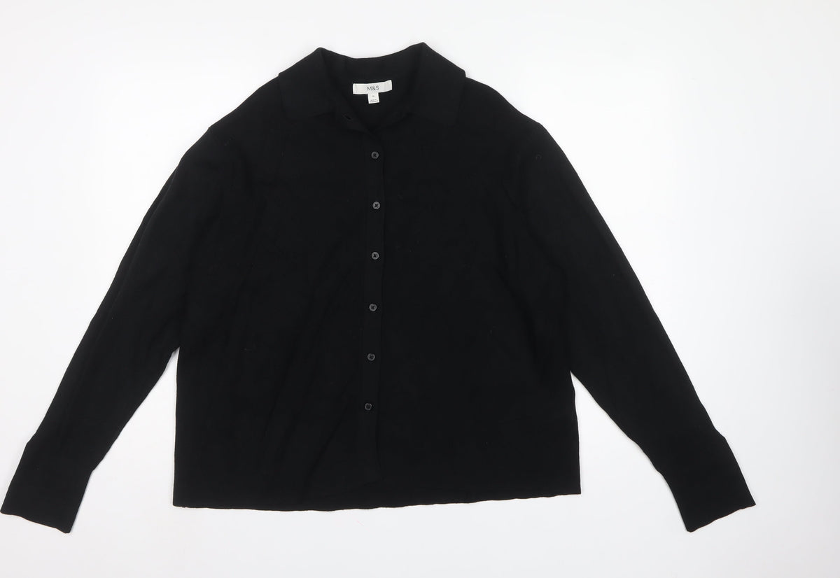 Marks & Spencer Women’s Black UK 16 Collared Button Knit Cardigan