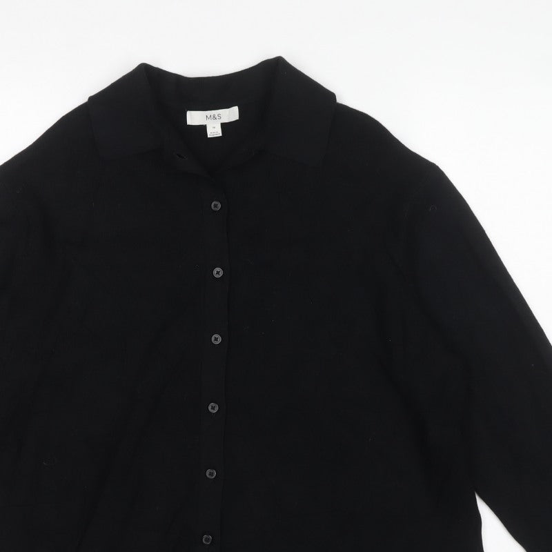 Marks & Spencer Women’s Black UK 16 Collared Button Knit Cardigan