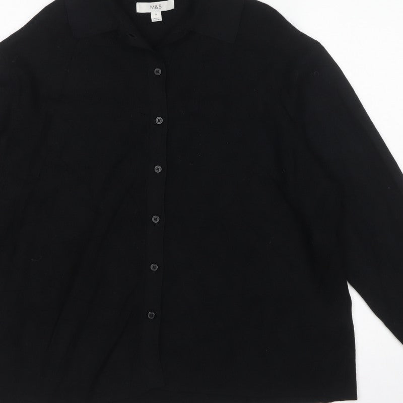 Marks & Spencer Women’s Black UK 16 Collared Button Knit Cardigan