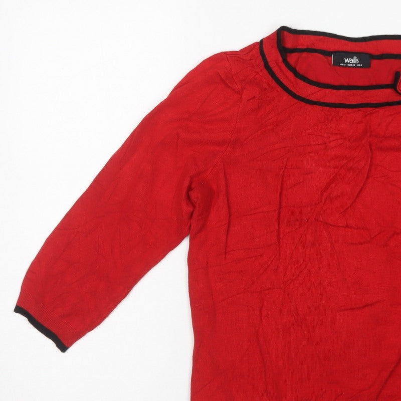 Wallis Women Red UK 12 Round Neck Long Sleeve Jumper Black Trim