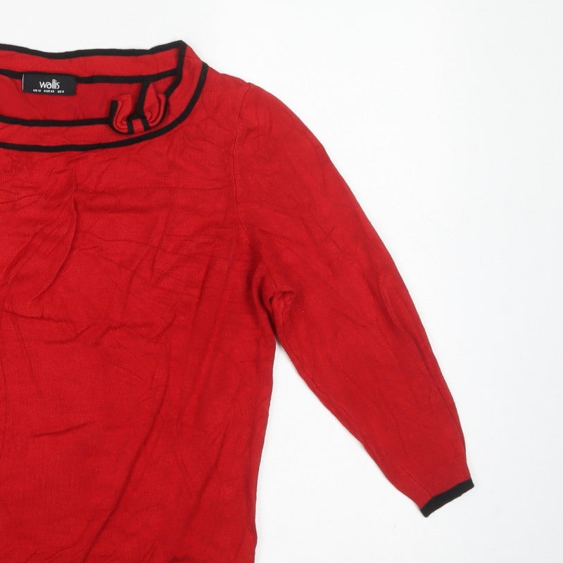 Wallis Women Red UK 12 Round Neck Long Sleeve Jumper Black Trim
