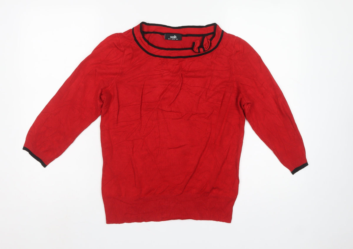 Wallis Women Red UK 12 Round Neck Long Sleeve Jumper Black Trim
