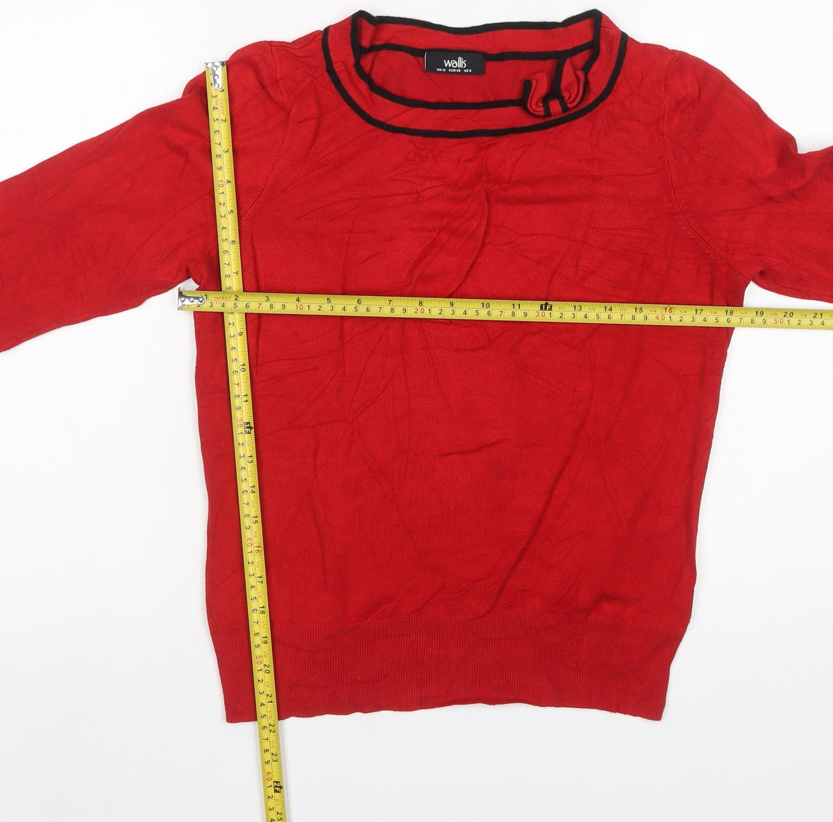 Wallis Women Red UK 12 Round Neck Long Sleeve Jumper Black Trim