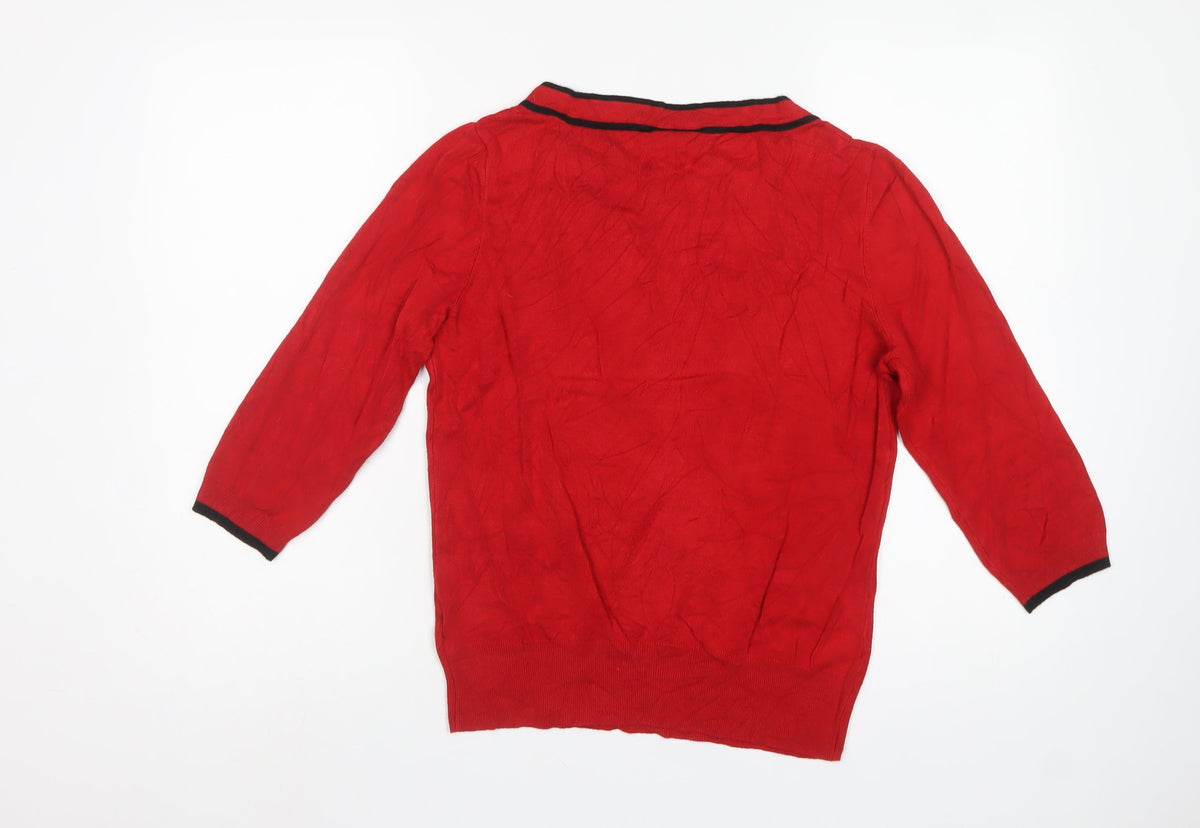 Wallis Women Red UK 12 Round Neck Long Sleeve Jumper Black Trim