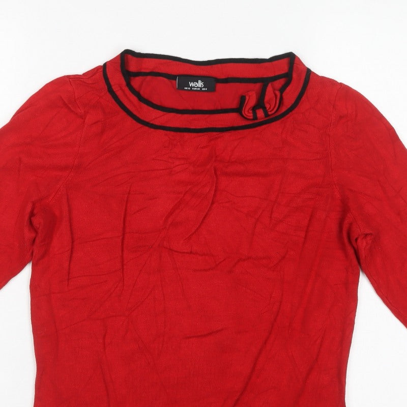 Wallis Women Red UK 12 Round Neck Long Sleeve Jumper Black Trim