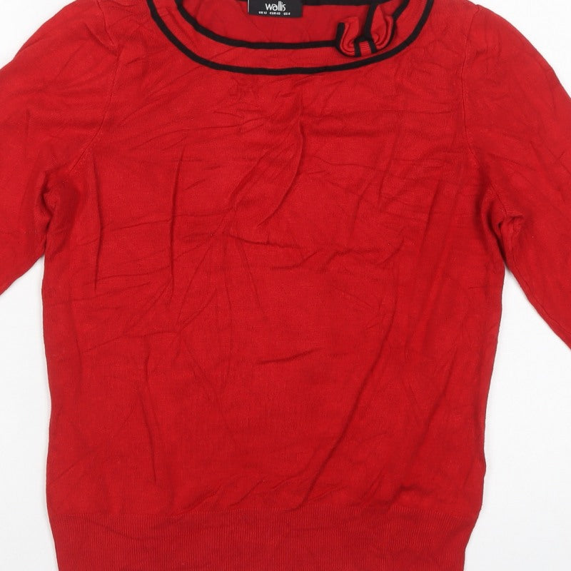 Wallis Women Red UK 12 Round Neck Long Sleeve Jumper Black Trim