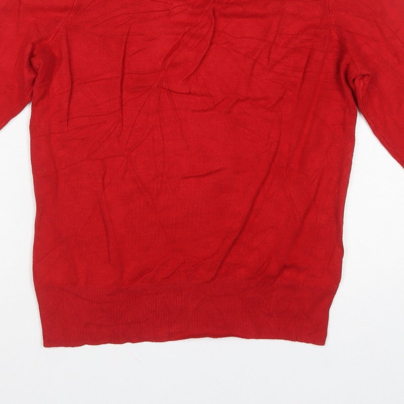 Wallis Women Red UK 12 Round Neck Long Sleeve Jumper Black Trim