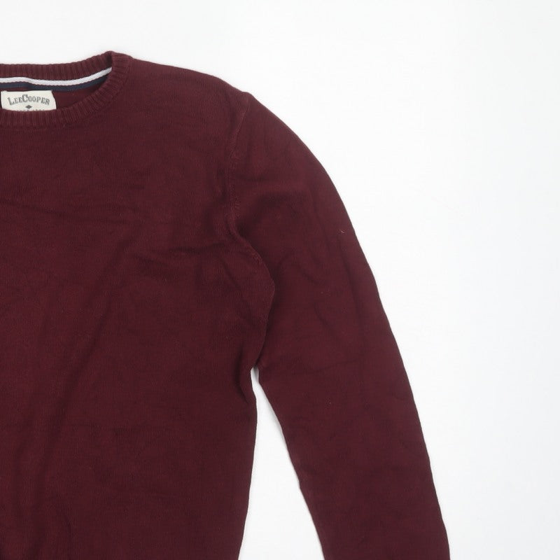 Lee Cooper Men’s Red S Cotton Crew Neck Knit Pullover Jumper