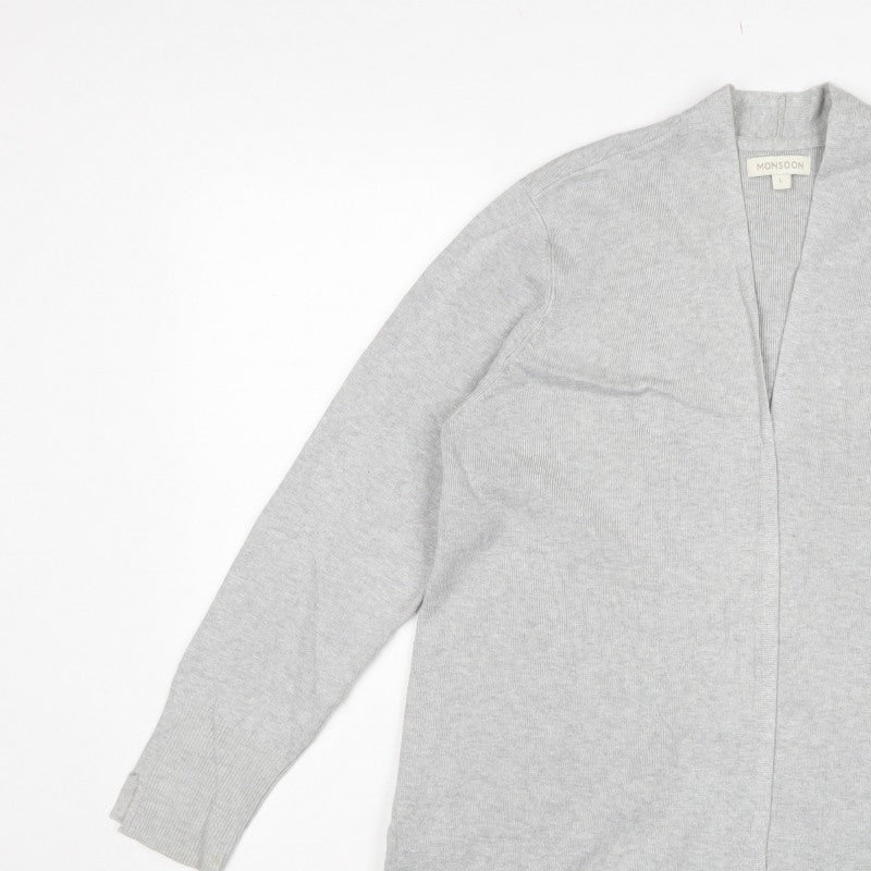 Monsoon Women Grey UK 14 Longline Open Knit Cardigan Side Zip