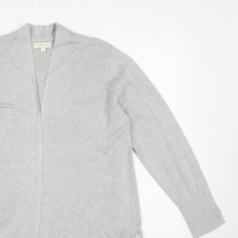 Monsoon Women Grey UK 14 Longline Open Knit Cardigan Side Zip