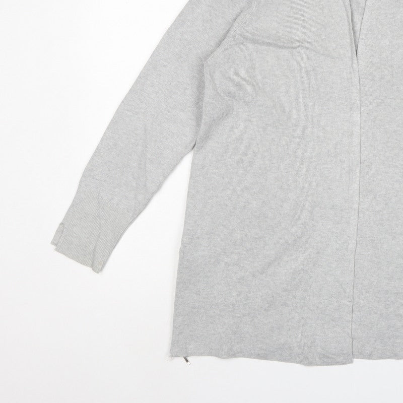 Monsoon Women Grey UK 14 Longline Open Knit Cardigan Side Zip