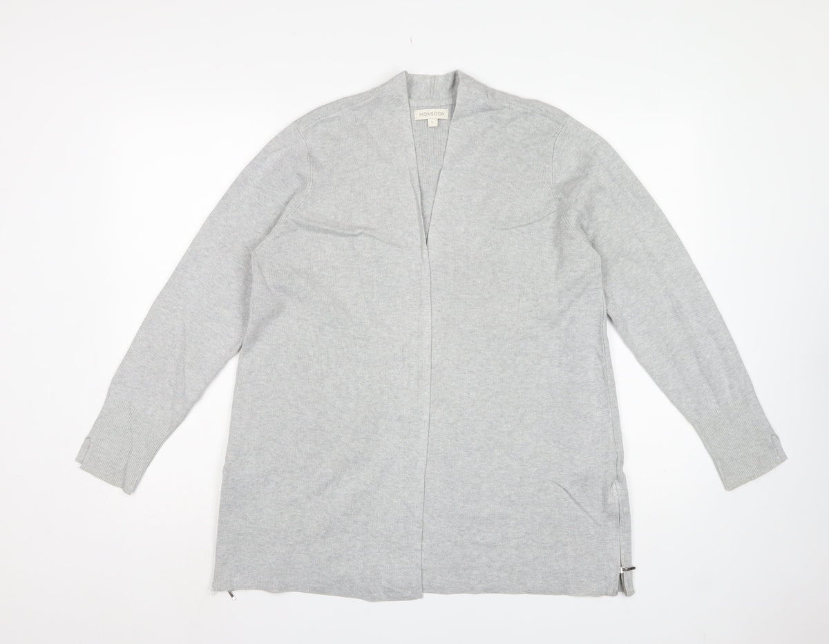 Monsoon Women Grey UK 14 Longline Open Knit Cardigan Side Zip
