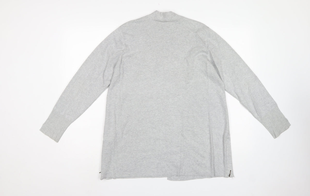 Monsoon Women Grey UK 14 Longline Open Knit Cardigan Side Zip