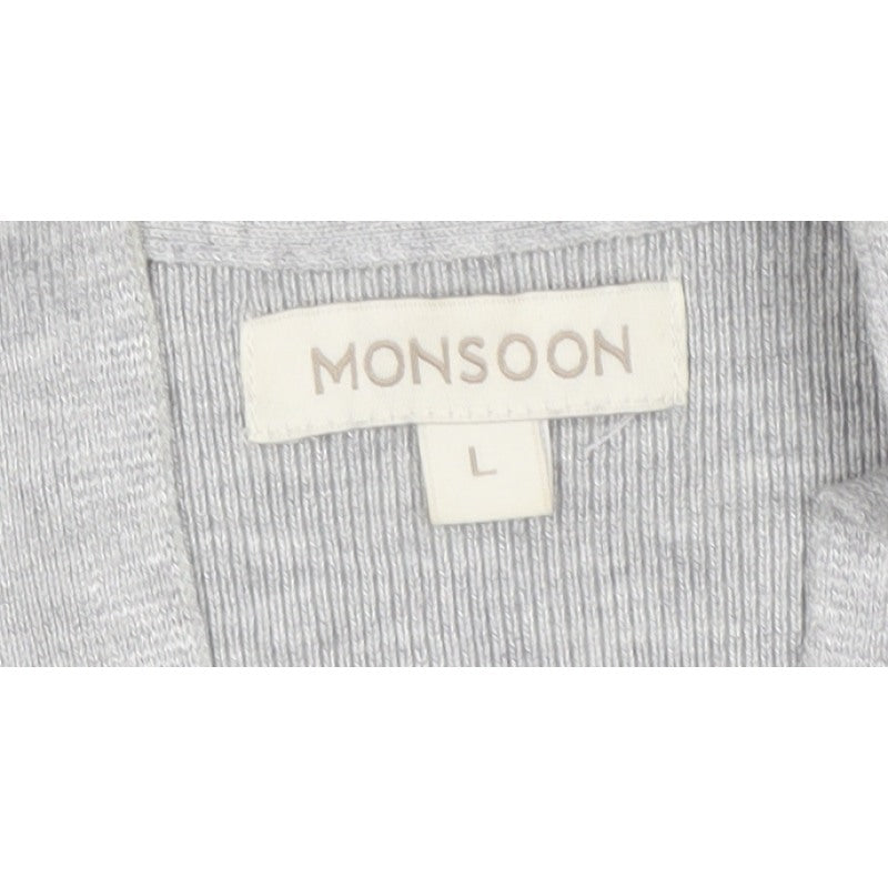 Monsoon Women Grey UK 14 Longline Open Knit Cardigan Side Zip