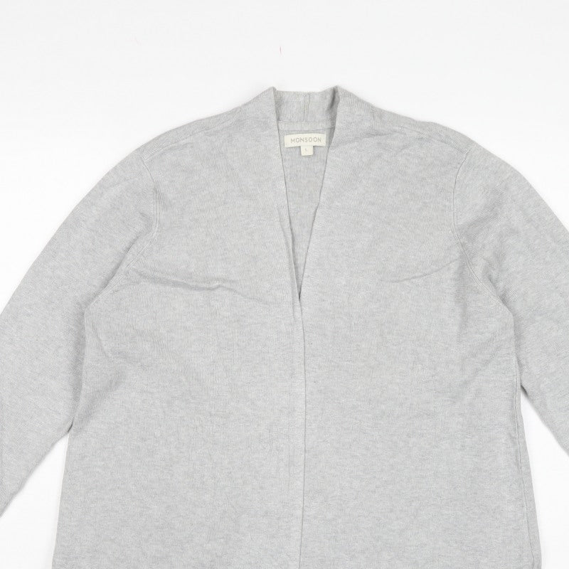 Monsoon Women Grey UK 14 Longline Open Knit Cardigan Side Zip