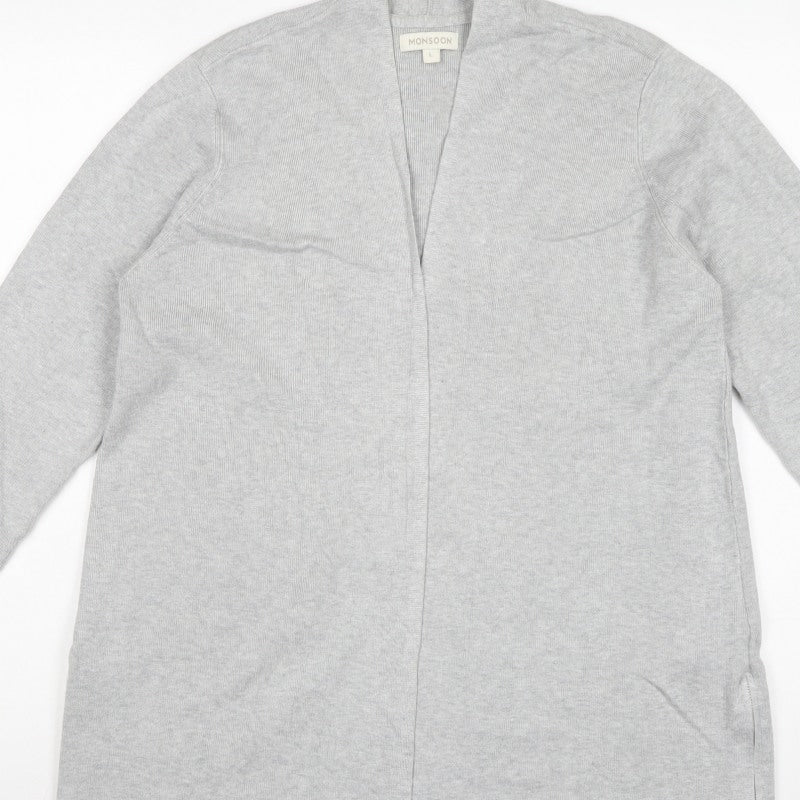 Monsoon Women Grey UK 14 Longline Open Knit Cardigan Side Zip