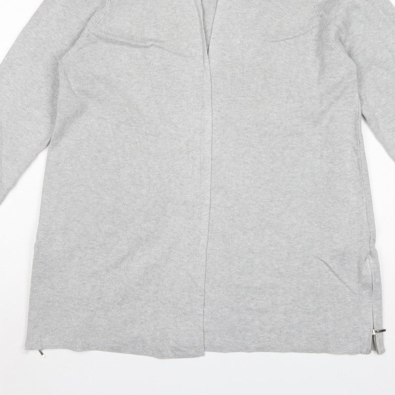 Monsoon Women Grey UK 14 Longline Open Knit Cardigan Side Zip