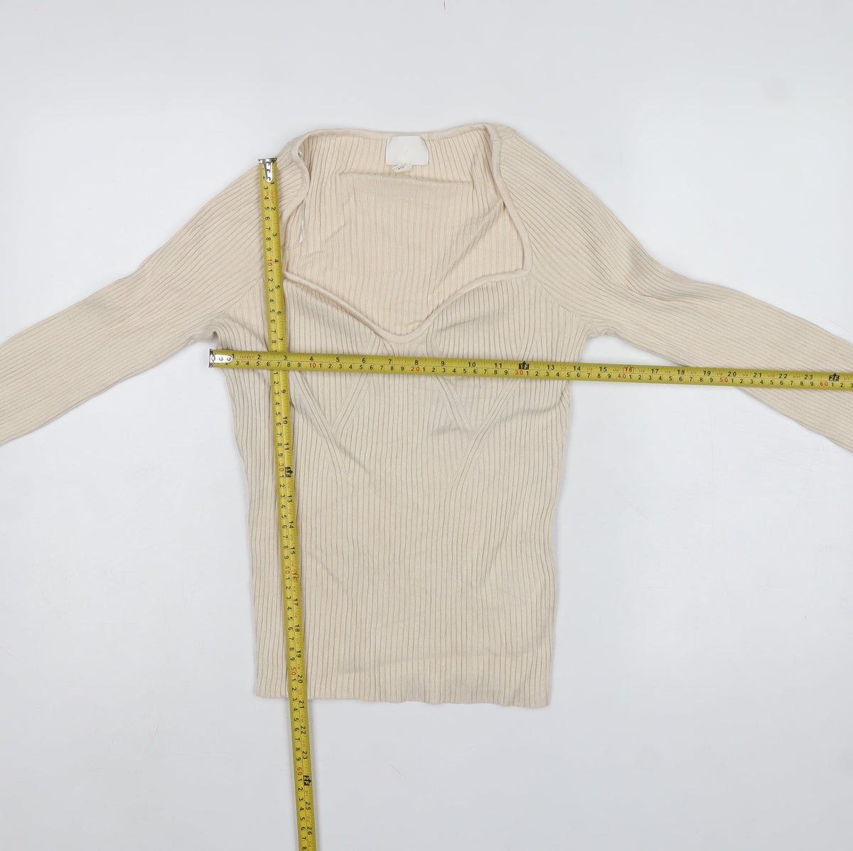 H&M Women Ivory M Rib Knit V-Neck Slim Fit Pullover Jumper