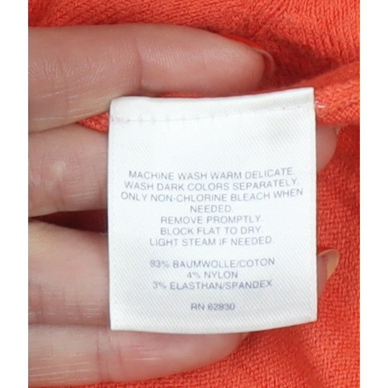 Lands' End Women Orange Cotton Collared V-Neck Knit Jumper Size S