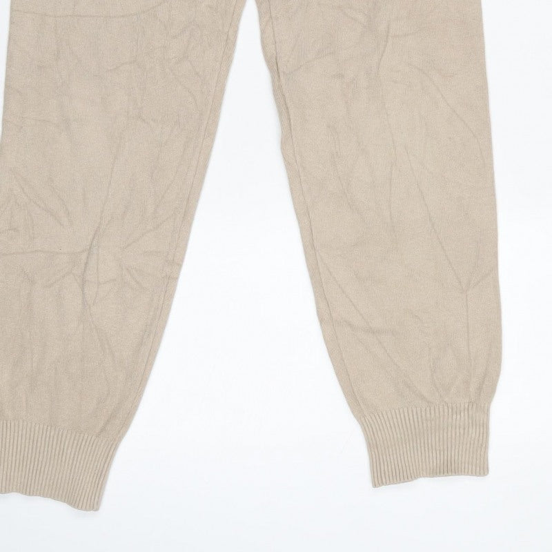 New Look Women’s Beige S Knit Jogger Trousers Elastic Waist Pockets