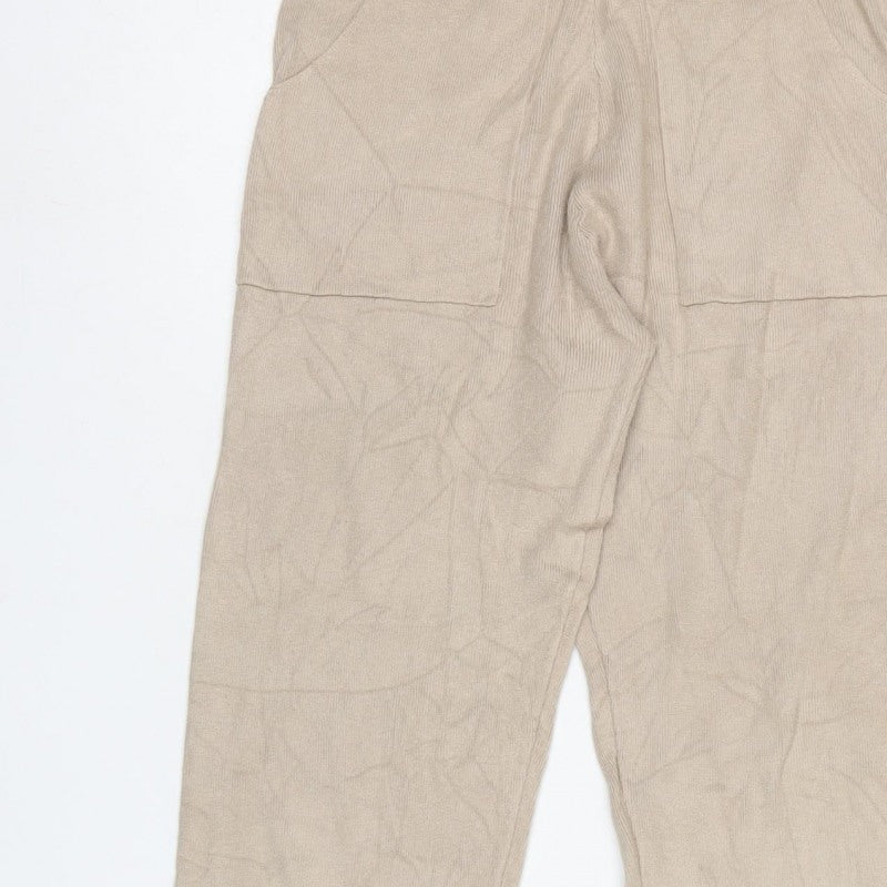 New Look Women’s Beige S Knit Jogger Trousers Elastic Waist Pockets