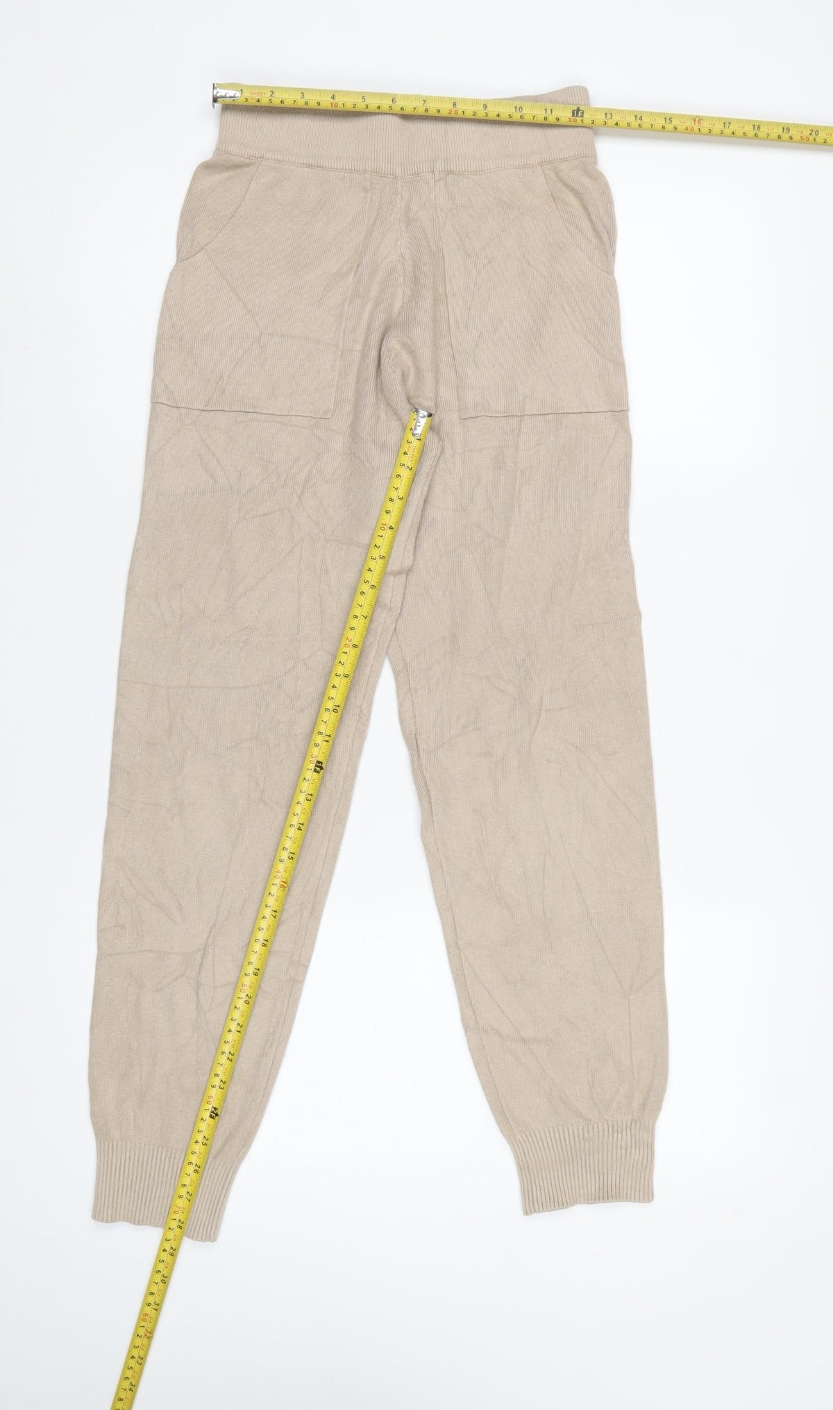New Look Women’s Beige S Knit Jogger Trousers Elastic Waist Pockets