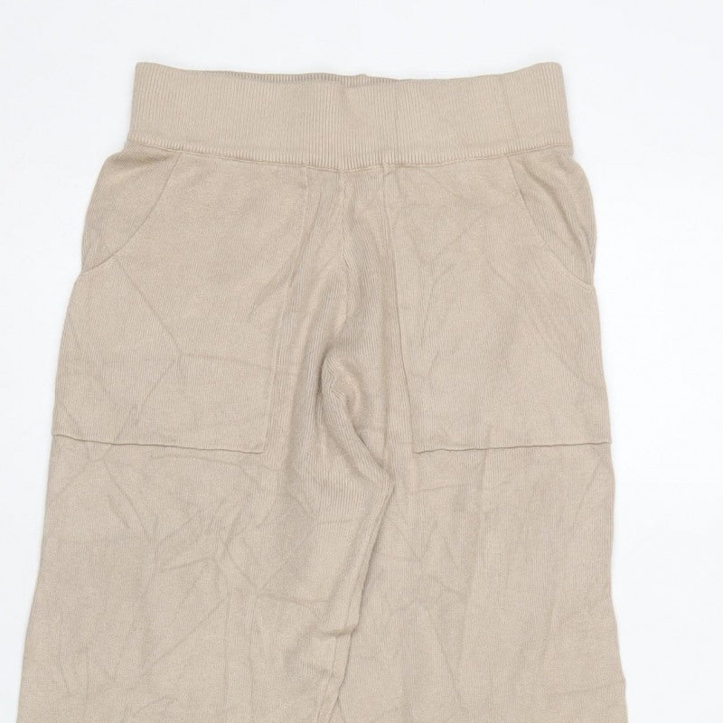 New Look Women’s Beige S Knit Jogger Trousers Elastic Waist Pockets