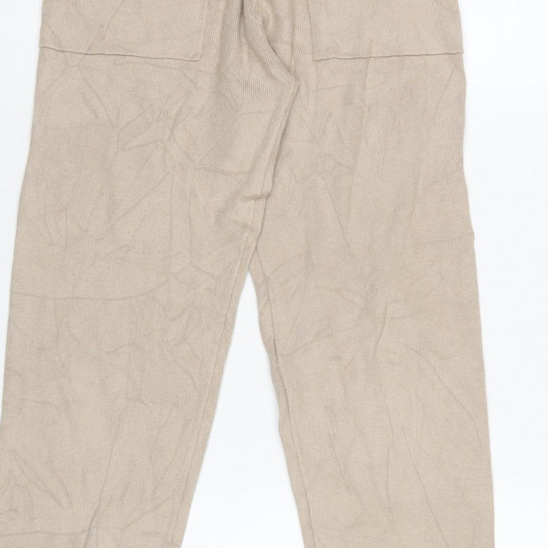 New Look Women’s Beige S Knit Jogger Trousers Elastic Waist Pockets