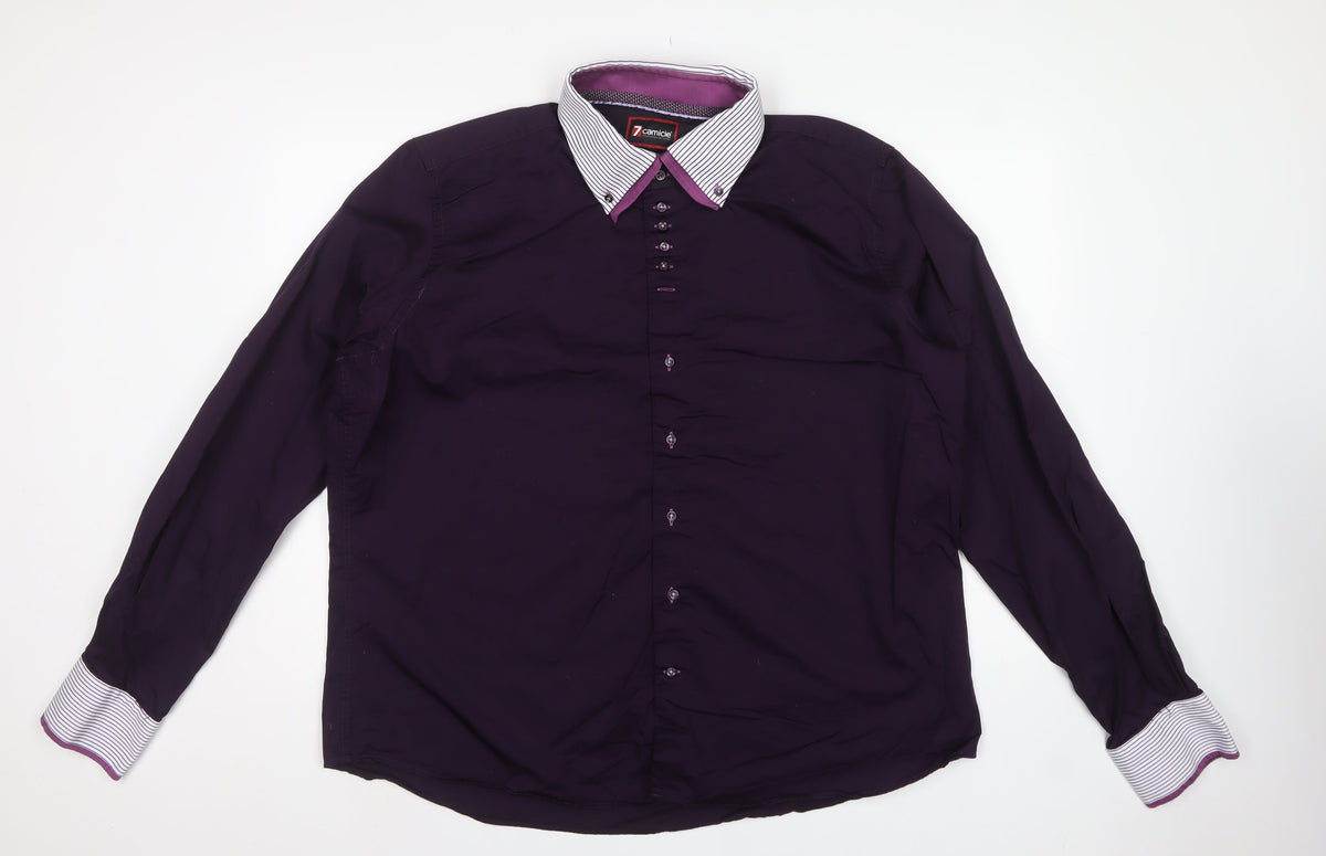 7 Camicie Men’s Purple 4XL Cotton Button-Down Long Sleeve Shirt