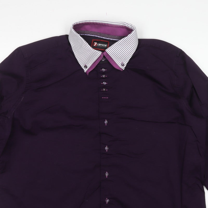 7 Camicie Men’s Purple 4XL Cotton Button-Down Long Sleeve Shirt
