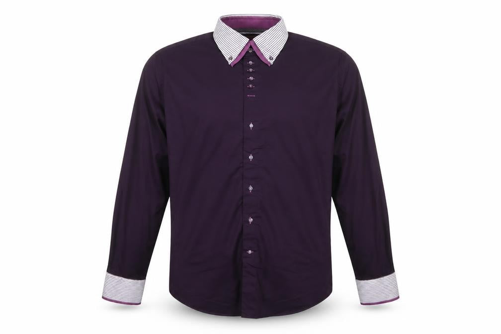 7 Camicie Men’s Purple 4XL Cotton Button-Down Long Sleeve Shirt