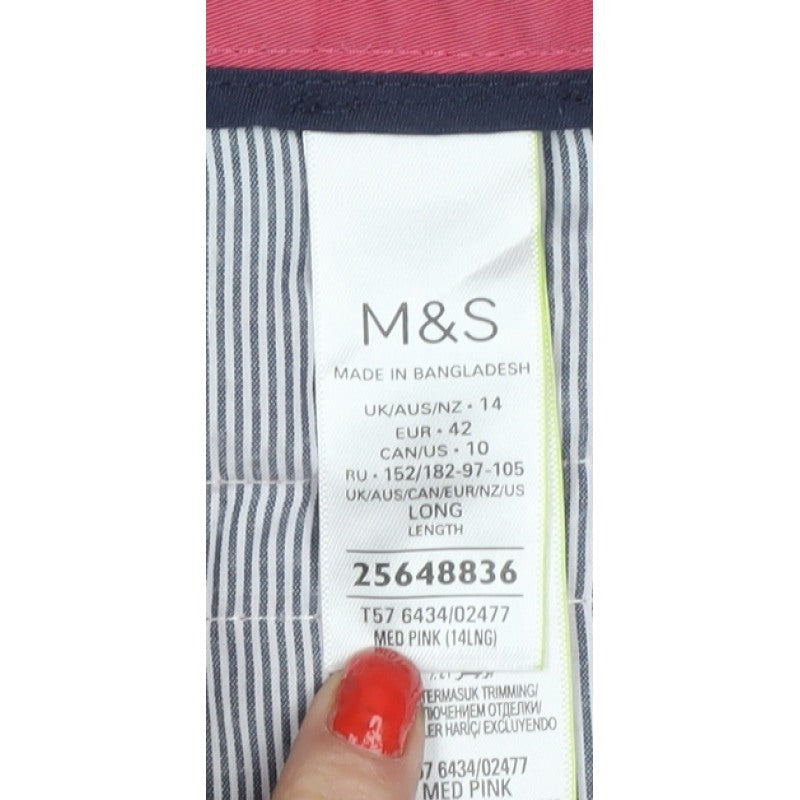 M&S Women Pink UK 14 Long Tapered Chino Trousers Pockets