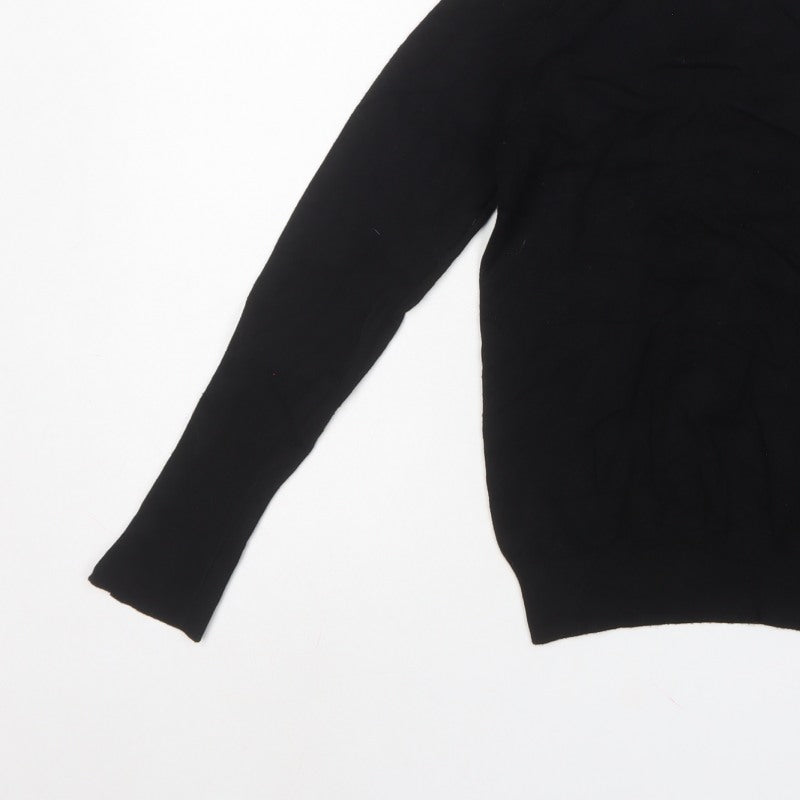 Zara Women Black UK 12 Roll Neck Knit Pullover Jumper Gold Button Cuffs