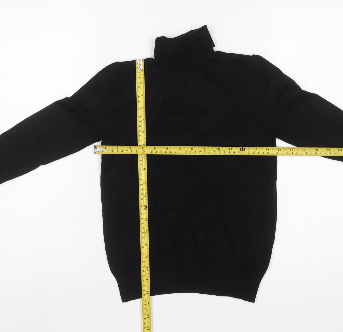 Zara Women Black UK 12 Roll Neck Knit Pullover Jumper Gold Button Cuffs