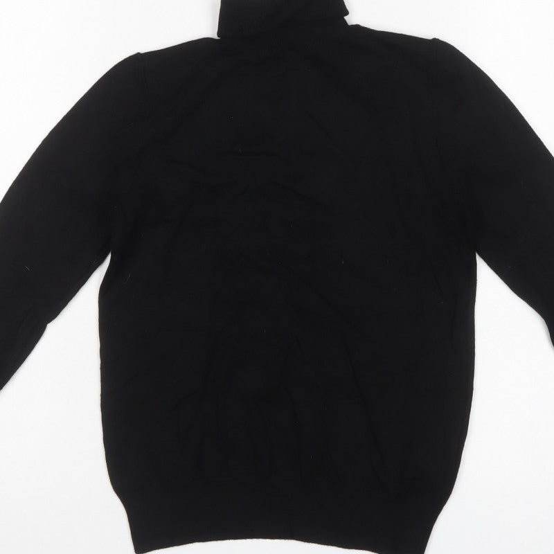 Zara Women Black UK 12 Roll Neck Knit Pullover Jumper Gold Button Cuffs