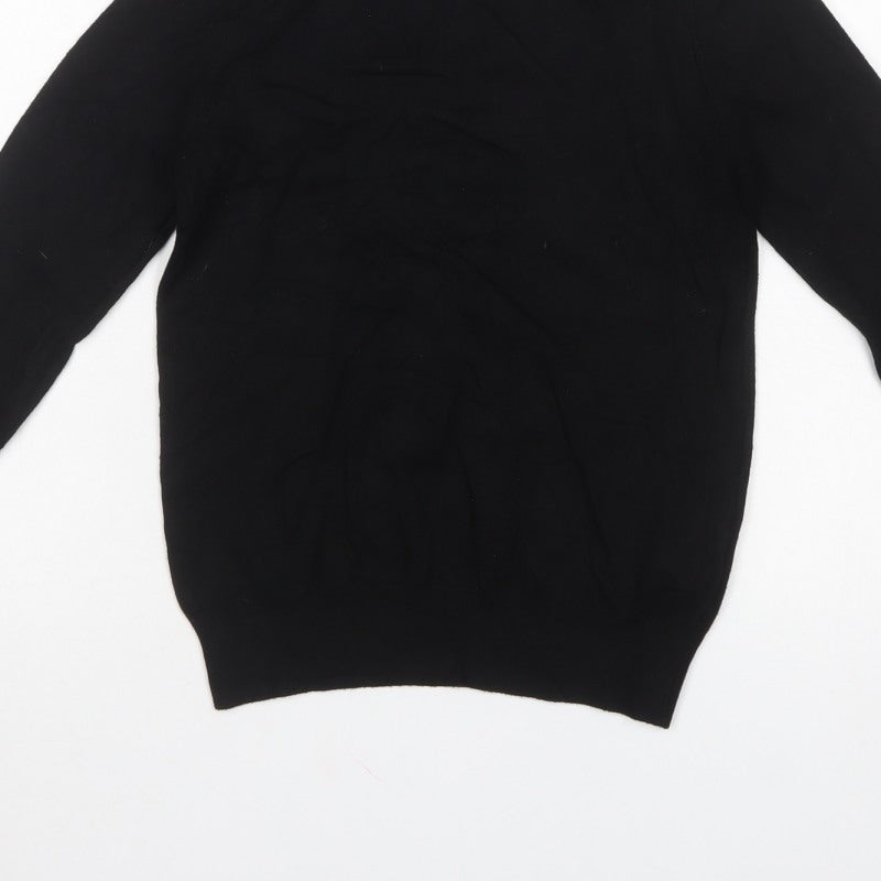 Zara Women Black UK 12 Roll Neck Knit Pullover Jumper Gold Button Cuffs