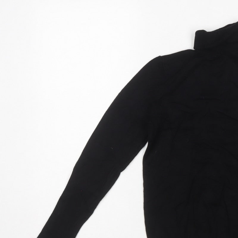 Zara Women Black UK 12 Roll Neck Knit Pullover Jumper Gold Button Cuffs
