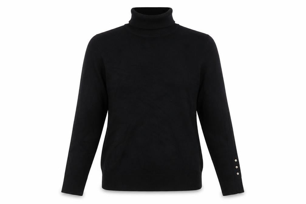 Zara Women Black UK 12 Roll Neck Knit Pullover Jumper Gold Button Cuffs