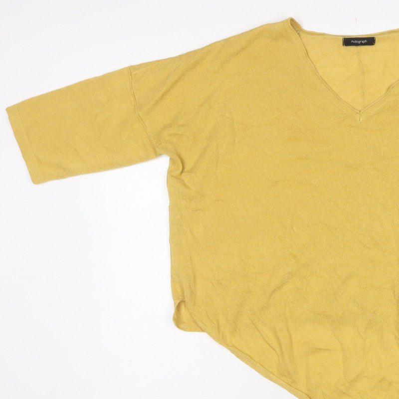 Autograph Women’s Gold UK 14 V-Neck Asymmetric Hem Tunic Jumper