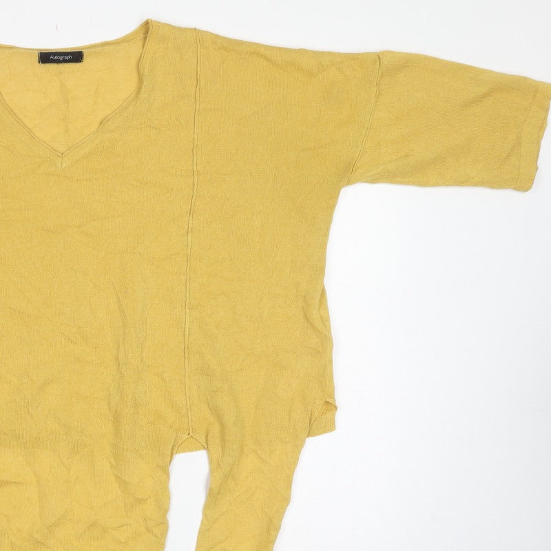 Autograph Women’s Gold UK 14 V-Neck Asymmetric Hem Tunic Jumper