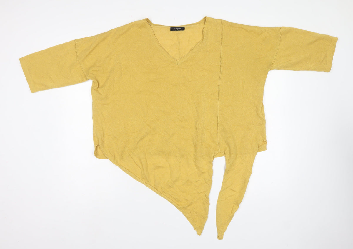 Autograph Women’s Gold UK 14 V-Neck Asymmetric Hem Tunic Jumper