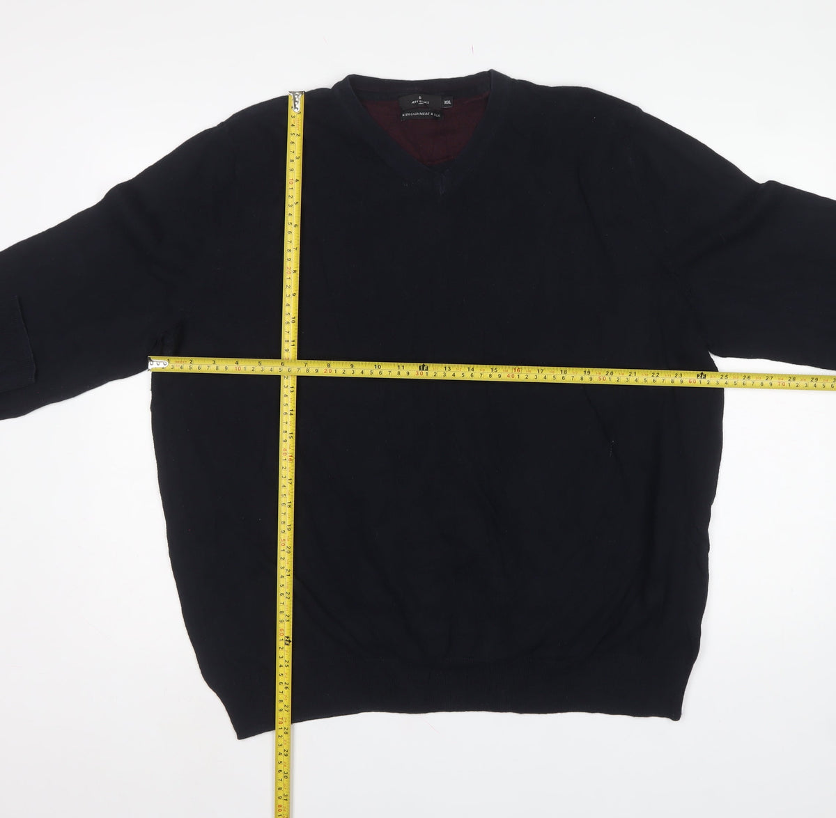 Jeff Banks London Men’s Black Cashmere Silk V-Neck Pullover 3XL