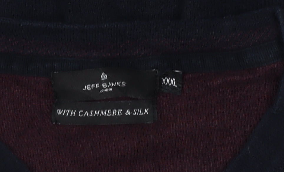Jeff Banks London Men’s Black Cashmere Silk V-Neck Pullover 3XL