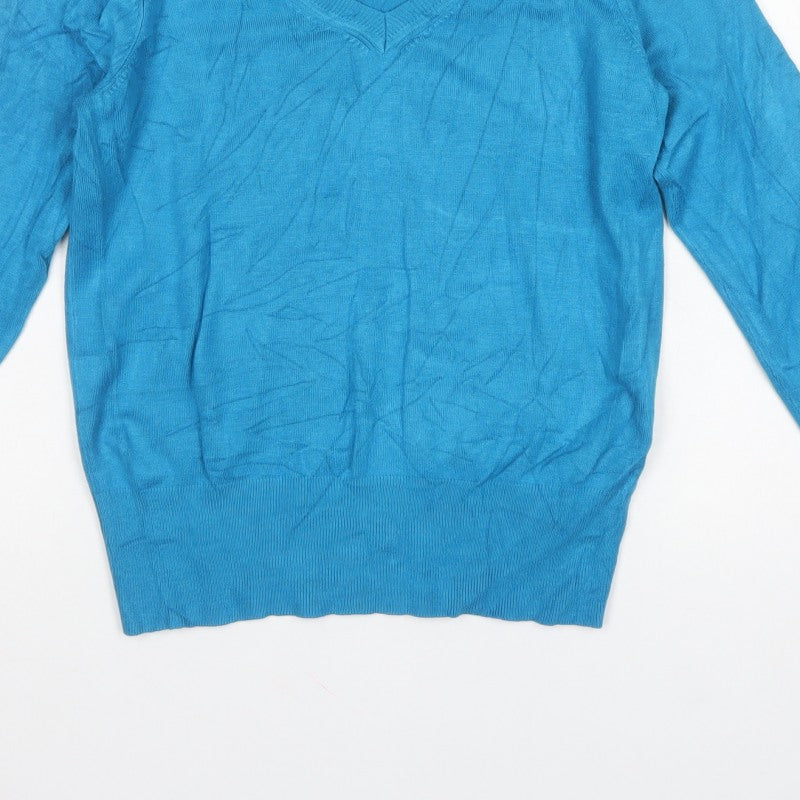 Marks & Spencer Women Blue UK 12 V-Neck Long Sleeve Knit Jumper