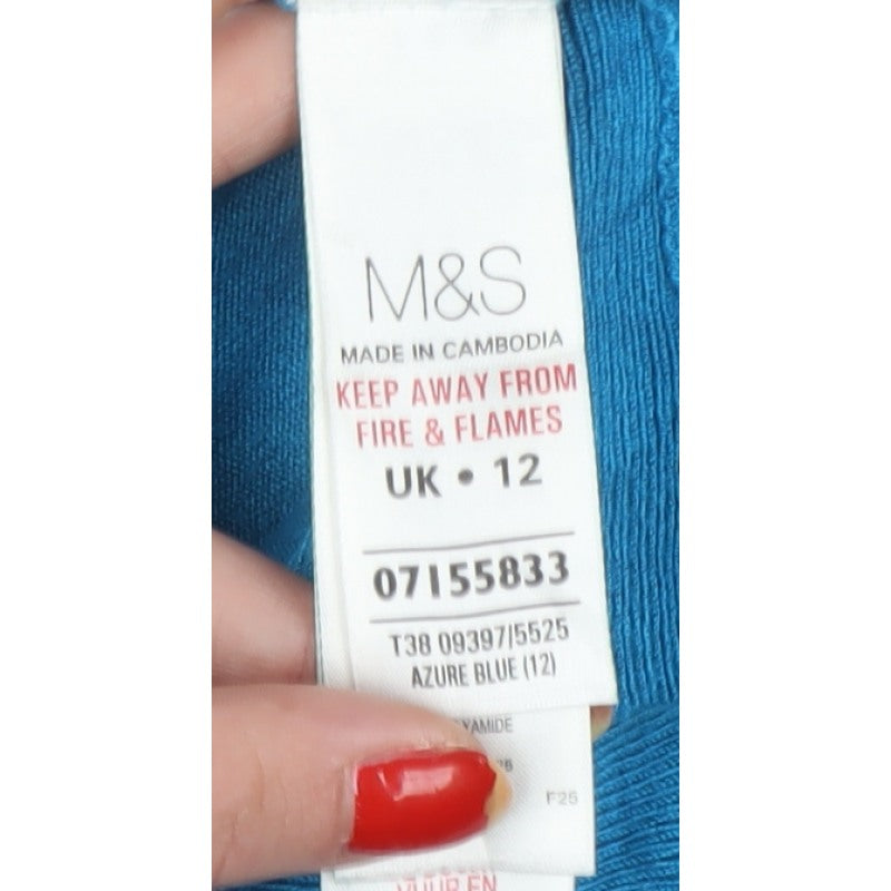 Marks & Spencer Women Blue UK 12 V-Neck Long Sleeve Knit Jumper